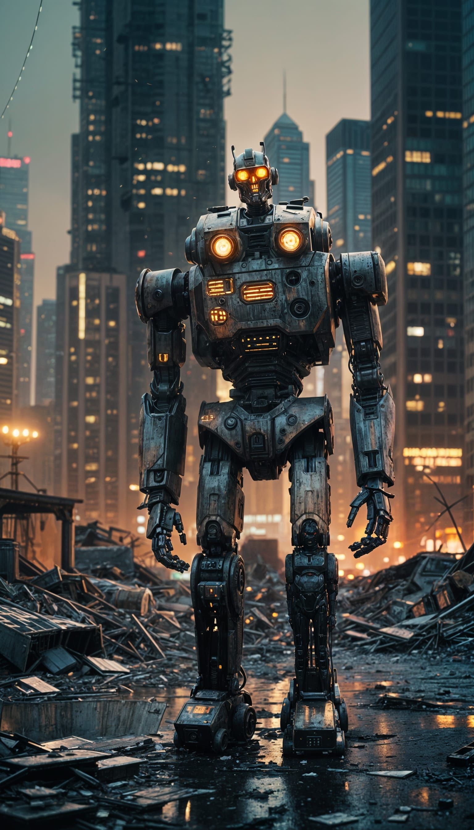 Dystopian Cityscape with Towering Structures in Atmospheric ...