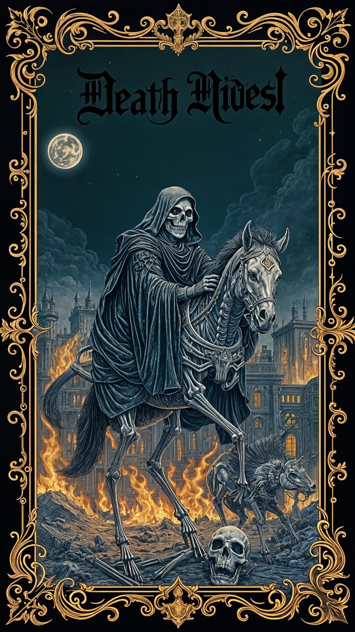 Death Rides: Tarot Card in Calligraphic Style