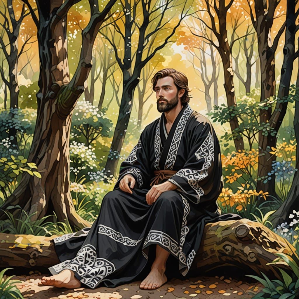 Man in Forest Robe: Fantasy Art Digital Painting