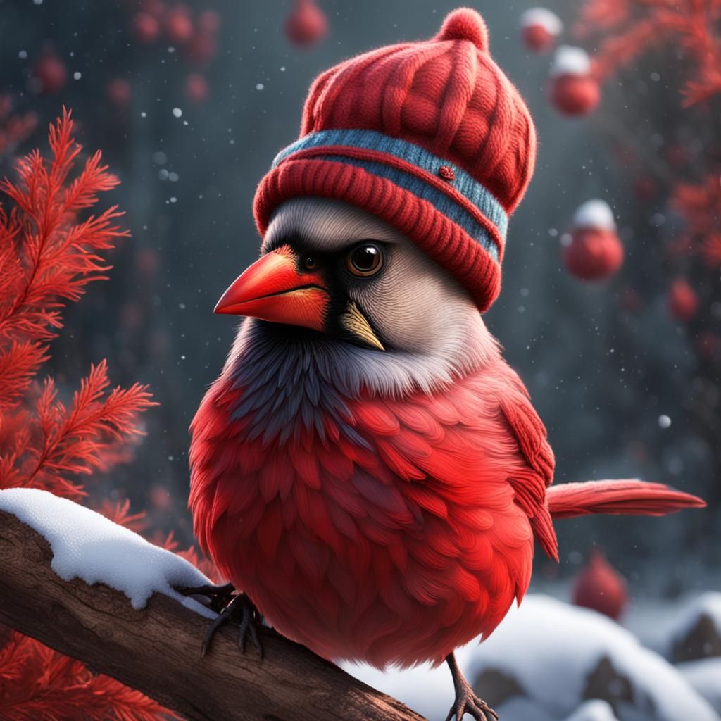 Red Cardinal in Woolen Hat: Detailed Matte Painting