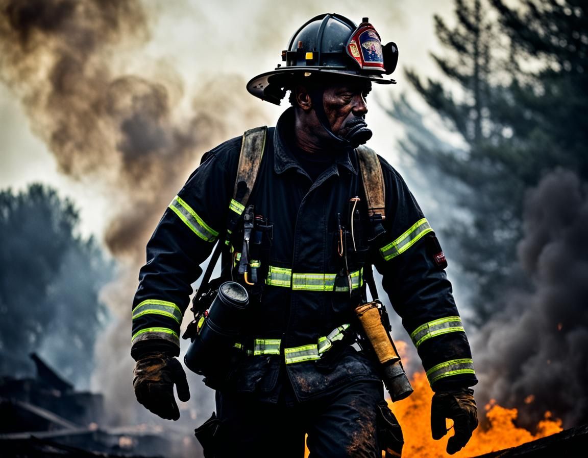 Firefighter Silhouette After Battle Against Flames