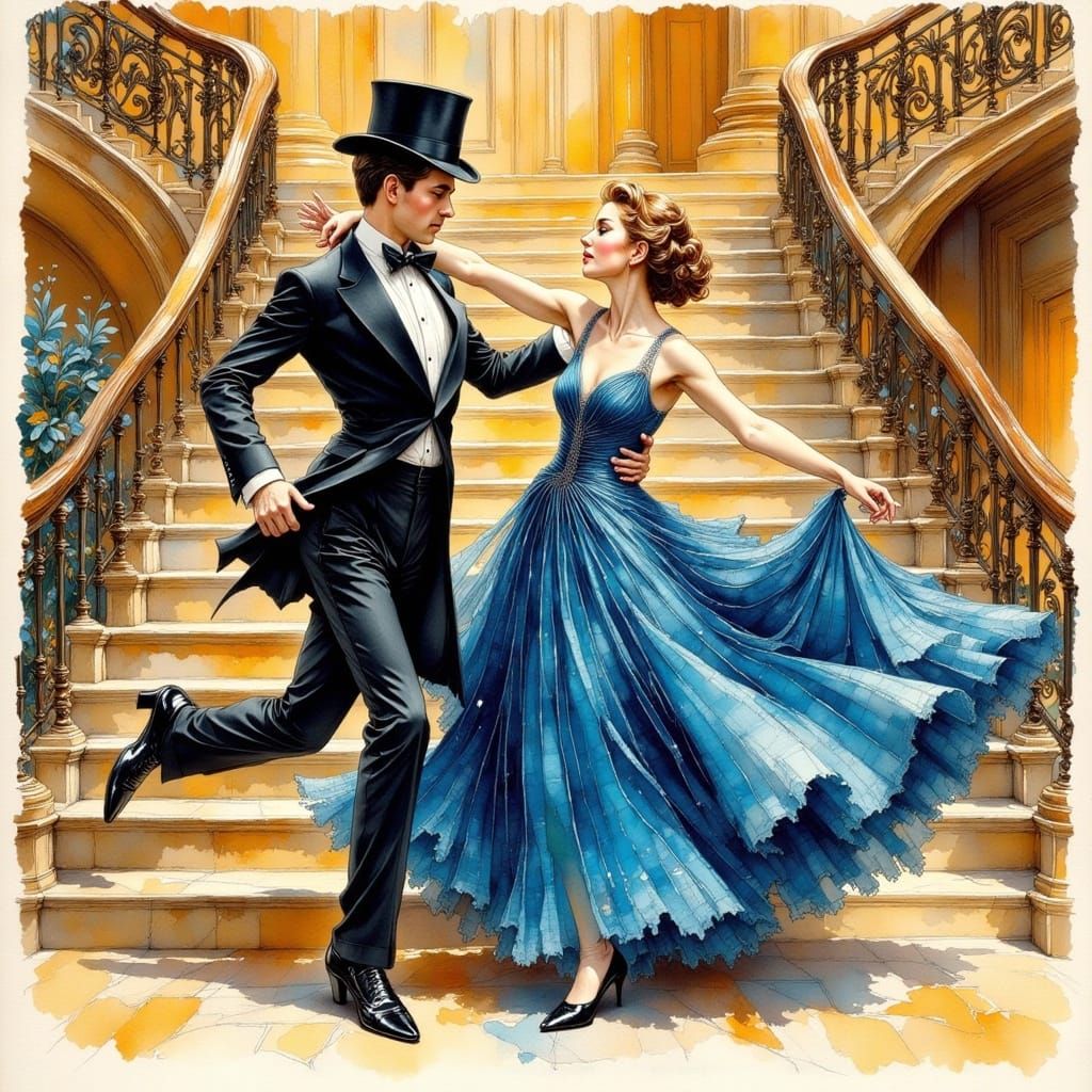 Fred Astaire and Ginger Rogers in Elegant Dance Pose