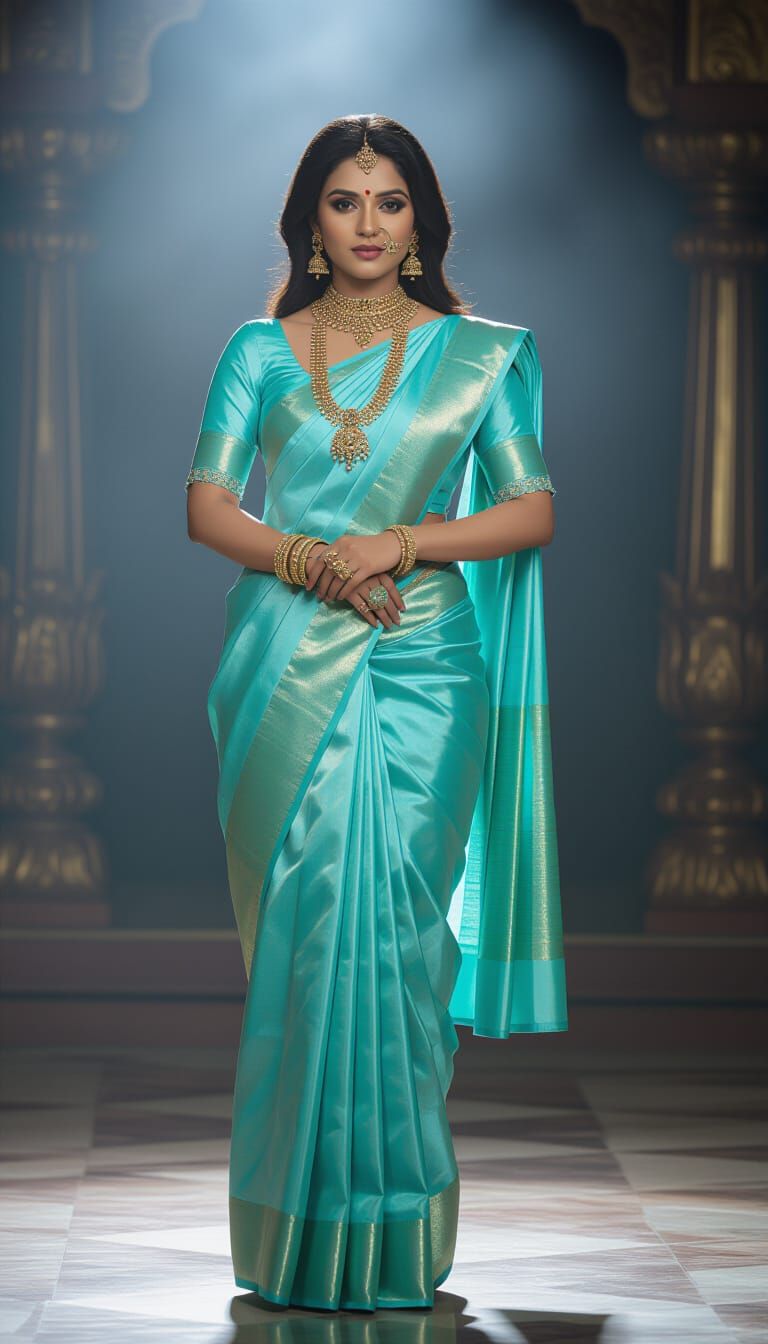 Indian Woman in Blue Saree with Cinematic Lighting