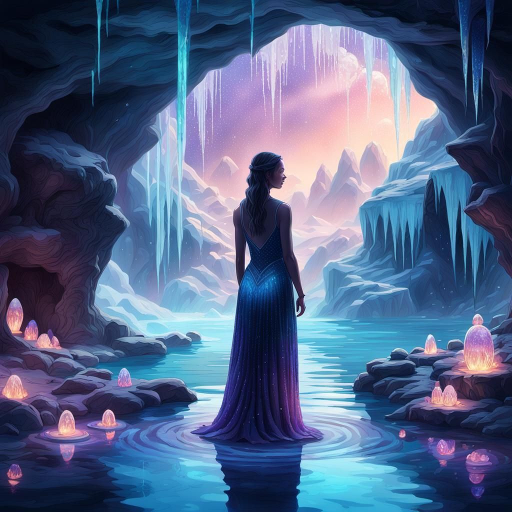 Bio-luminescent Crystal Cave with Snowglobe Atmosphere