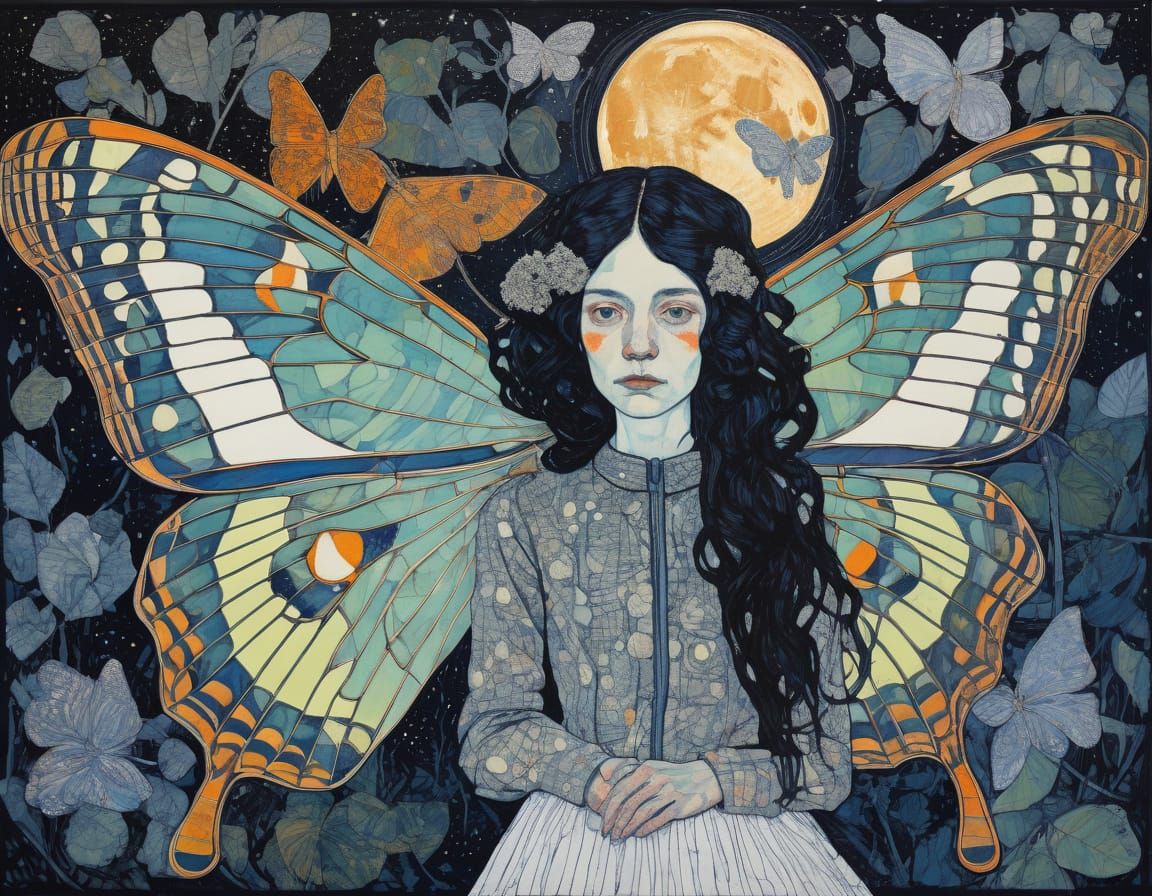 Lunar moth by Hope Gangloff, by Egon Schiele, intricately detailed