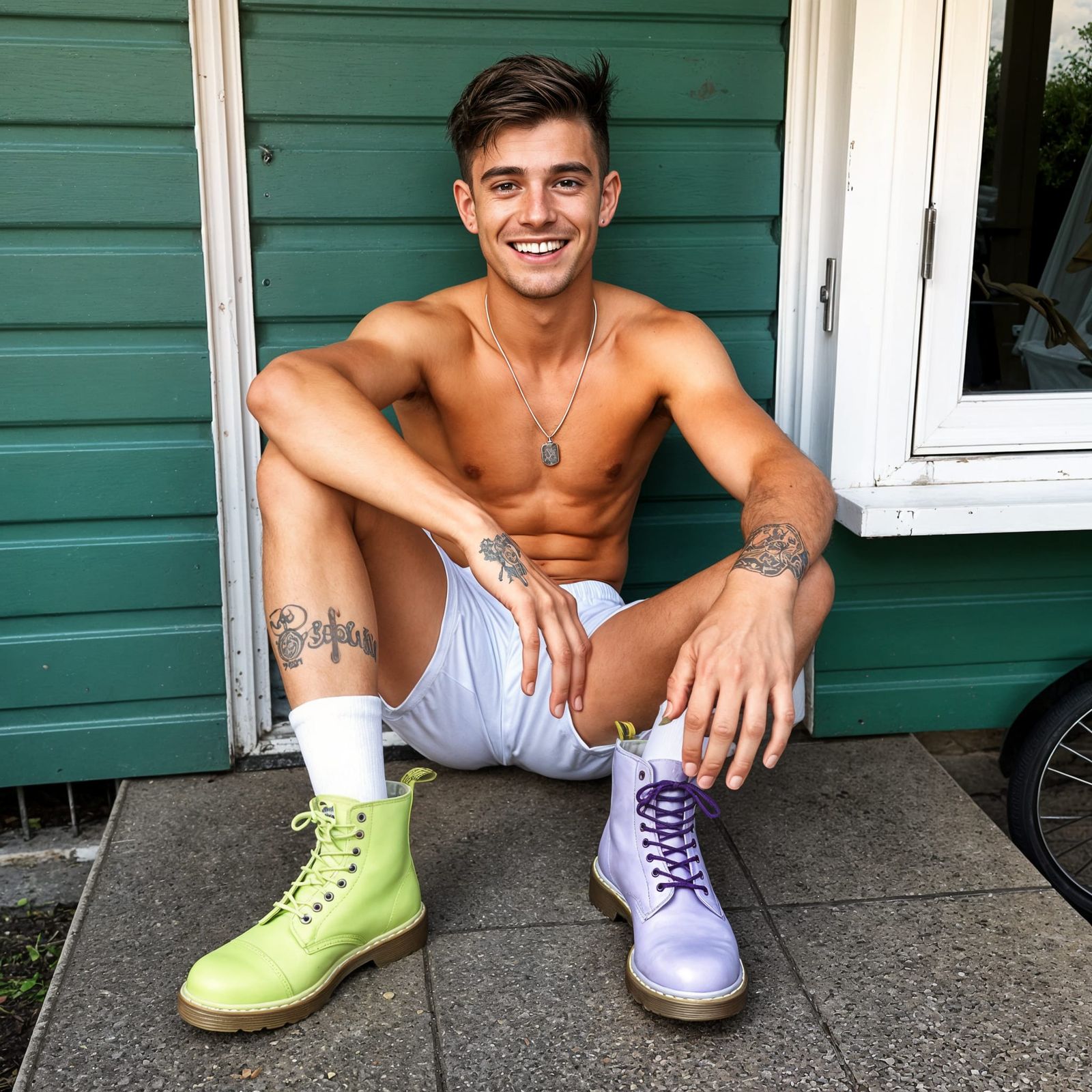 Smiling Scally Chav Lad in Mismatched Boots