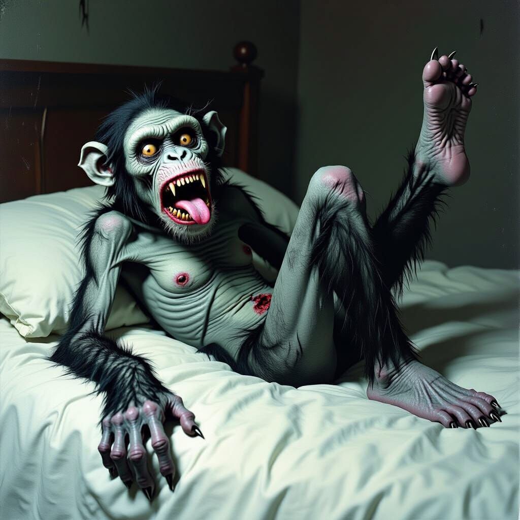 Eerie Zombie Monkey Displaying Wrinkled Soles