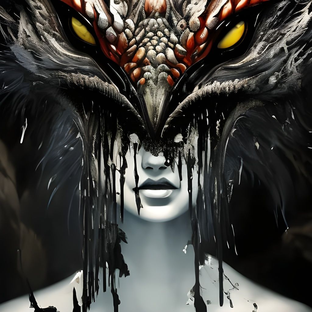 Terrifying Dragon Portrait in Black and White Horror Style