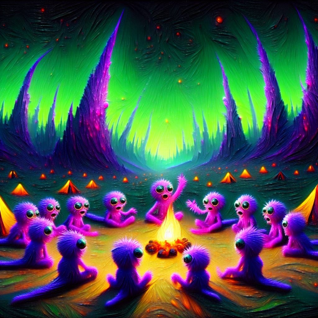 Purple Aliens Tell Ghost Stories on Alien Planet