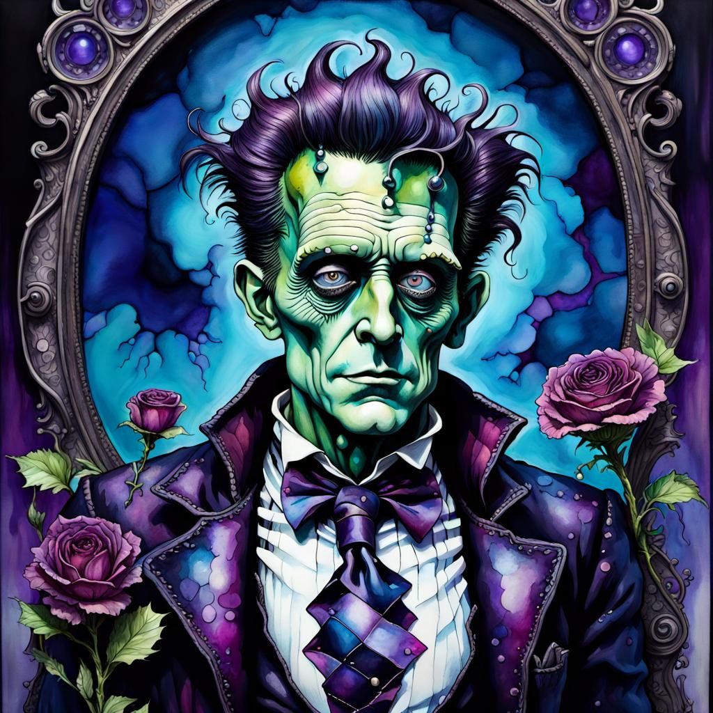 Vitreous Frankenstein in Best Dress as Alcohol Ink