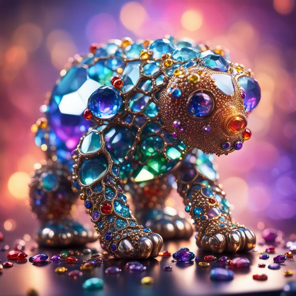 Gem-Encrusted Glass Creature: Hyperrealistic Splash Art