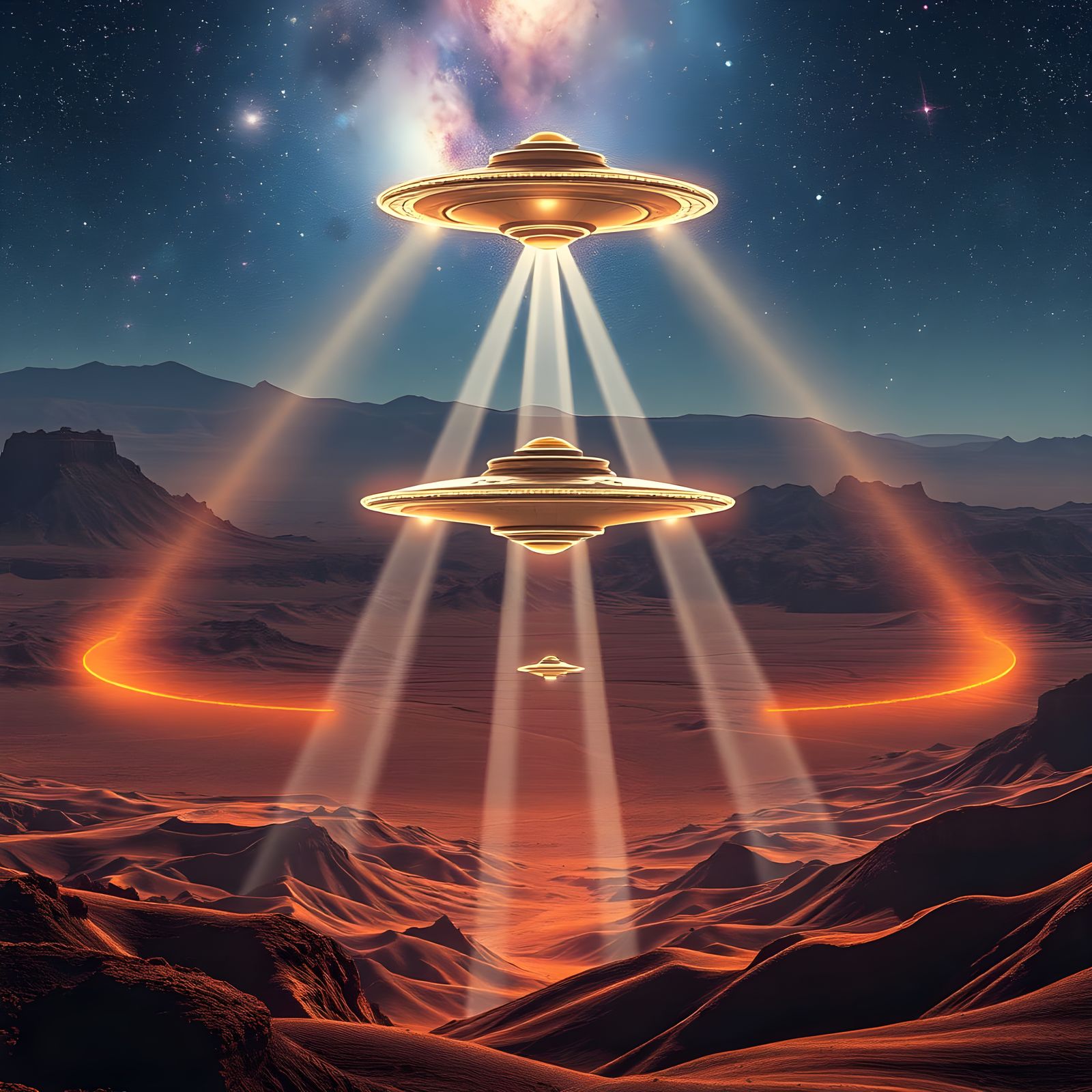 Boomerang UFOs Triumphant Over the Nevada Desert Landscape