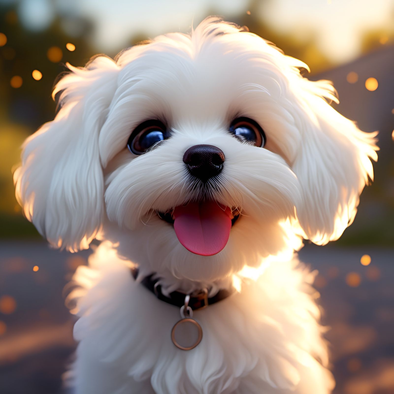 Adorable Maltese Puppy Portrait in Oil Painting Style