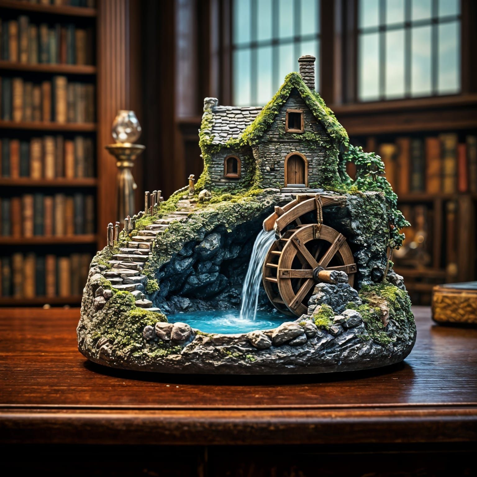 Rustic Waterwheel Scene in Miniature