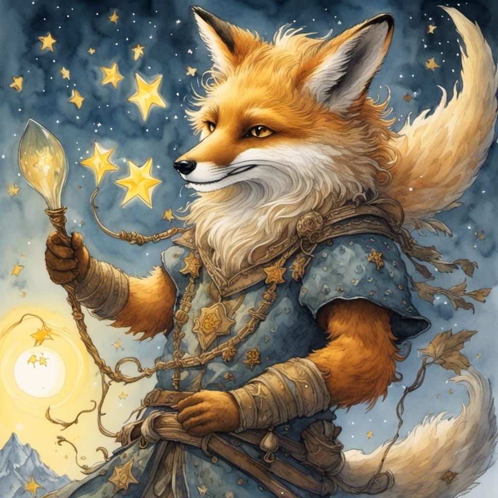 Fox Person with Star Tattoo in Card Art Style