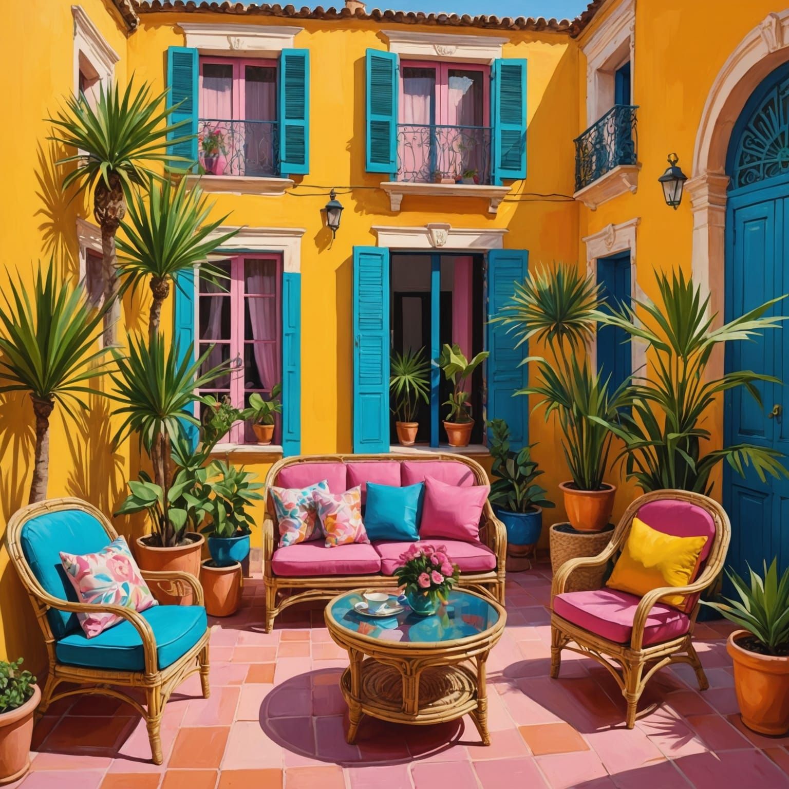 Cozy Seville Room with Colorful Furniture, Acrylic Painting