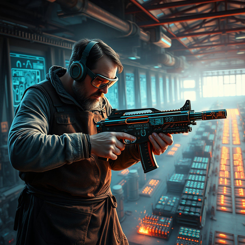 Artisan Crafts Futuristic Armaments in High-Tech Forge