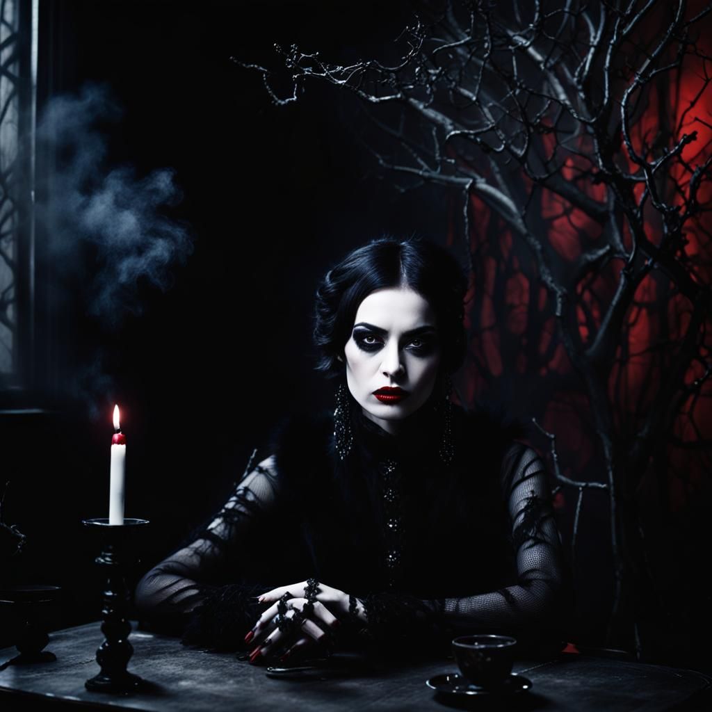 Gothic Model in Eerie Monochrome Portrait