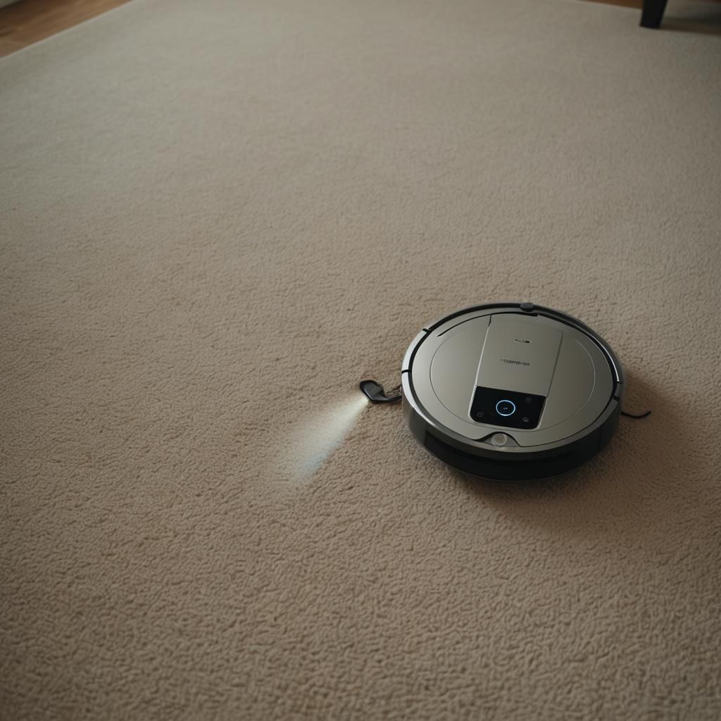 Robot Vacuum in Modern Living Room, Cinematic Style