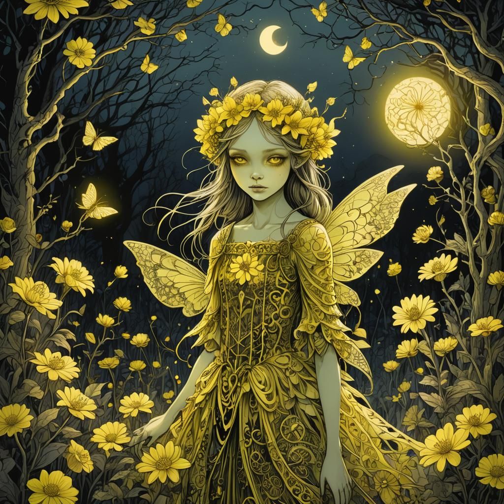 Eldritch Fairy Girl with Neon Flowers