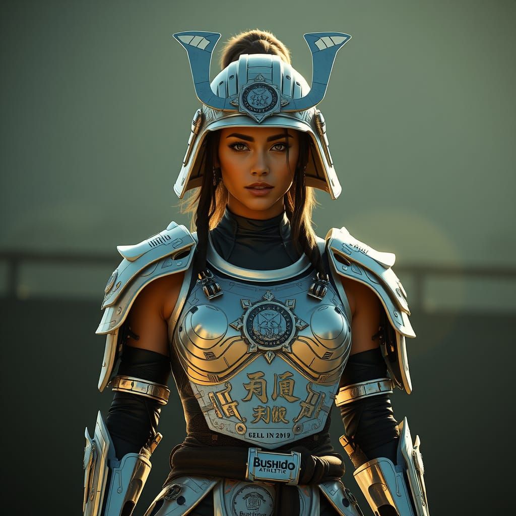 Futuristic Samurai Tennis Player in Film Noir Style