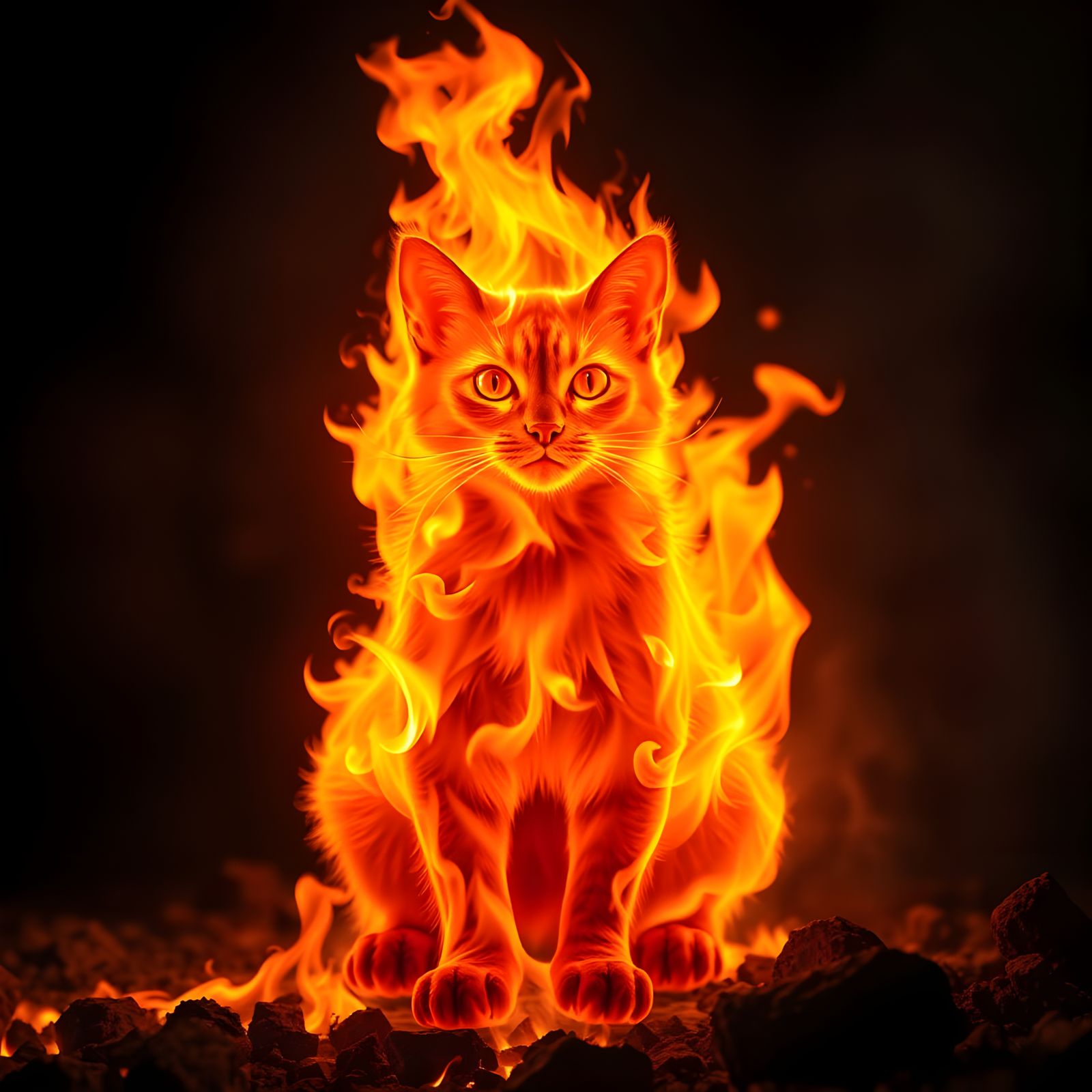 Infernal Feline Blazes in Hellish Inferno