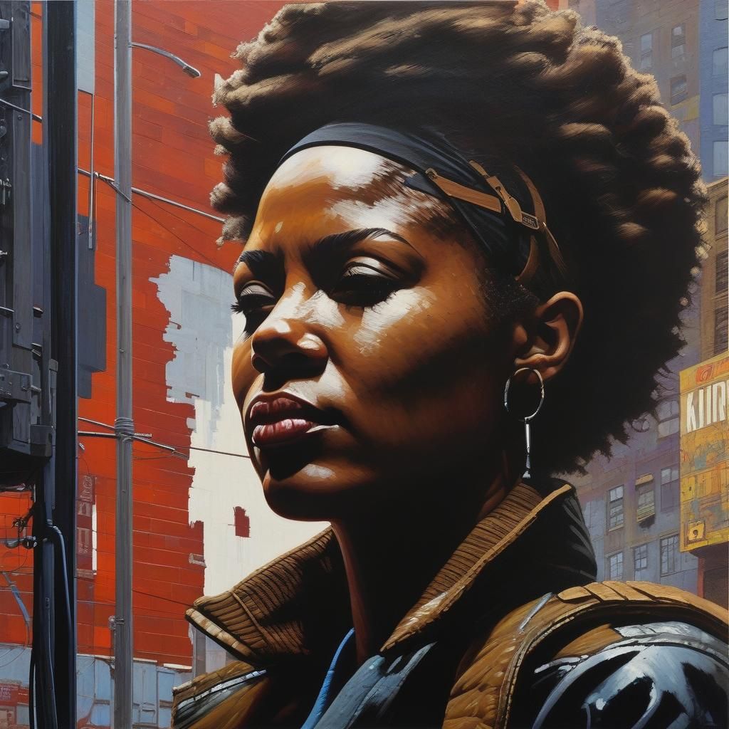 Dystopian Biopunk Rioter Portrait in Wet Wash Style