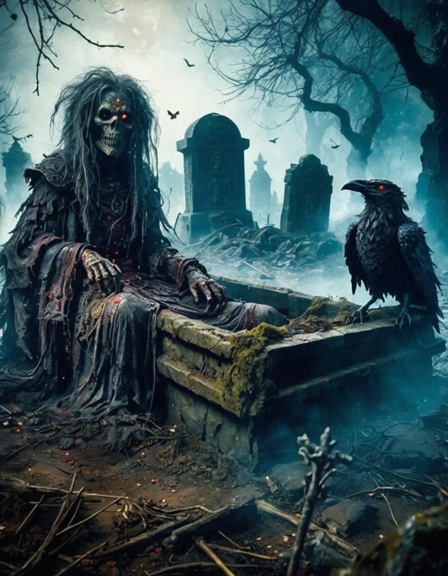 Dark Fantasy Figure in Eerie Lair, Splash Art