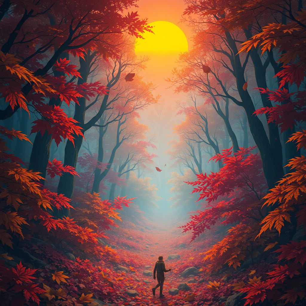 Mystical Autumn Forest at Sunrise: A Matte Painting