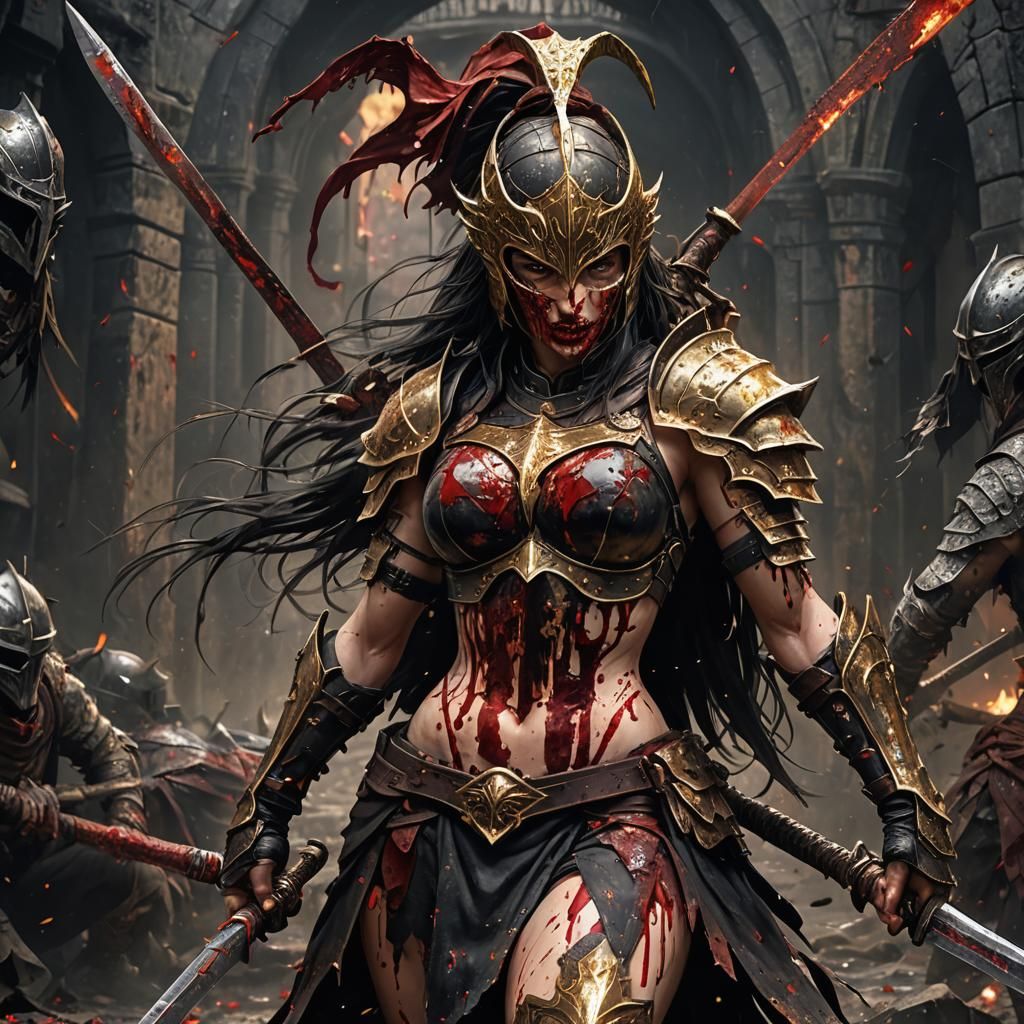 Bloody Bikini Warrior Ready for Battle in Dark Fantasy