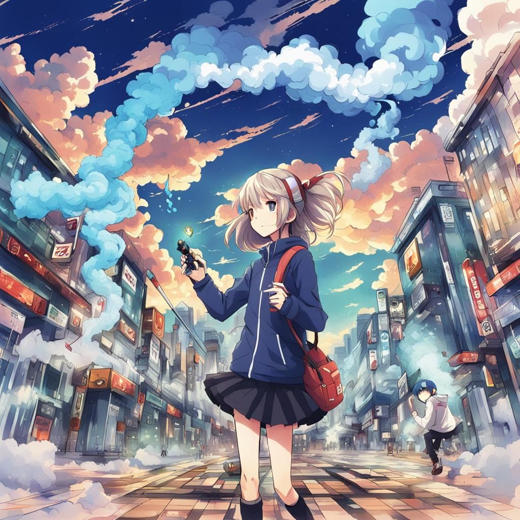 Anime Style Vaping Scene