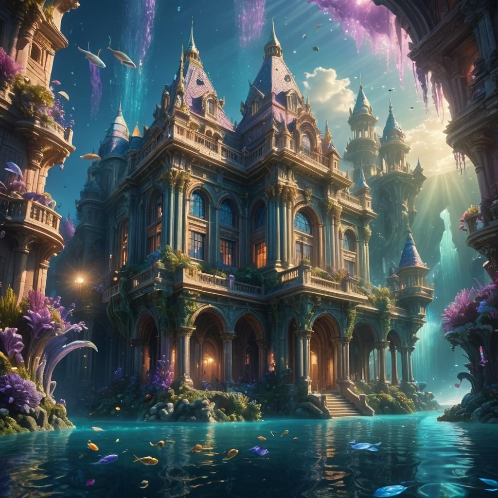 Mermaids in an Underwater Palace, Digital Matte Painting