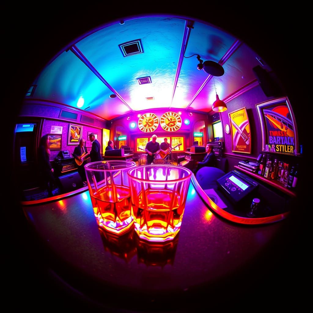 Psychedelic Bar Scene in Dayglo Black Velvet Art