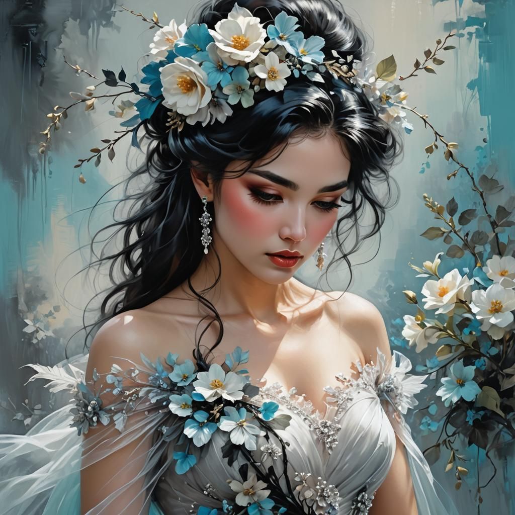 A stunning woman with flowing black hair