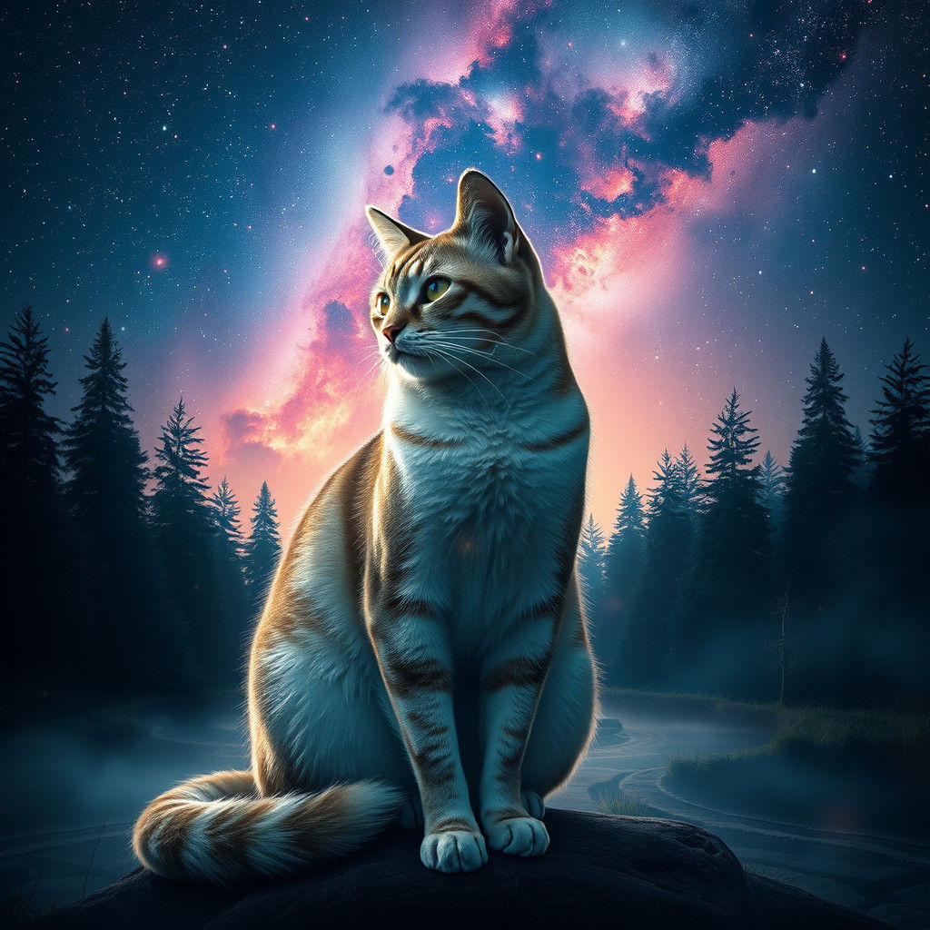 Mystical Cat Portrait with Double Exposure Effect