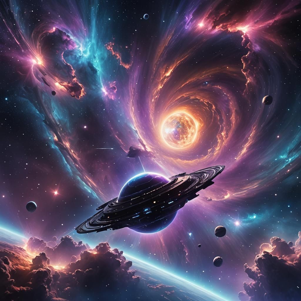 Iridescent Planet Orbit: Cinematic Digital Art