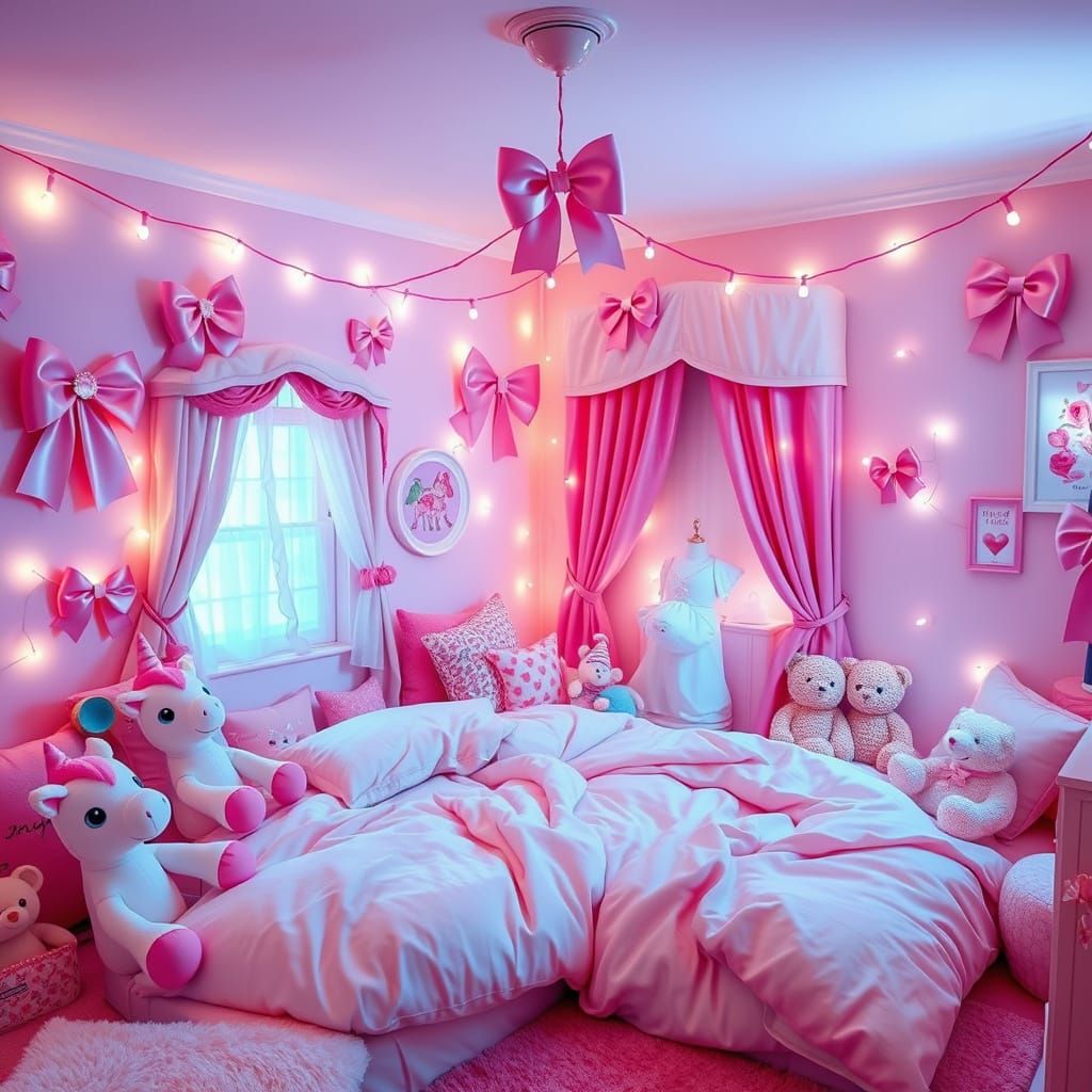 Vintage Whimsy Sleepover Room in Pastel Hues and Fairy Light...