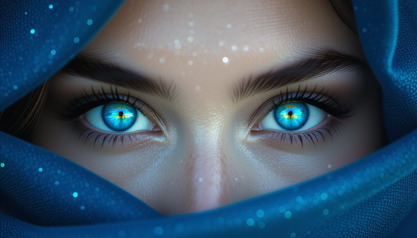 Luminous Sapphire Eyes in Velvet Darkness