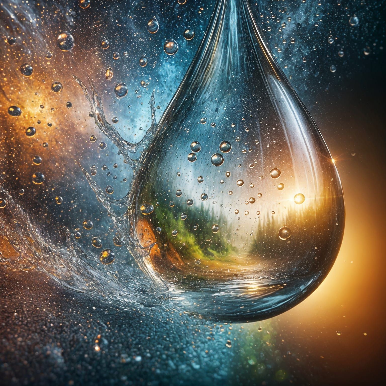 Raindrop Worlds: Hyperrealistic Landscapes in Falling Rain