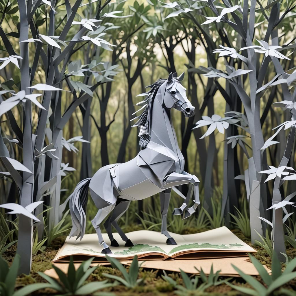 Grey Horse in Australian Bush, Papercraft Style