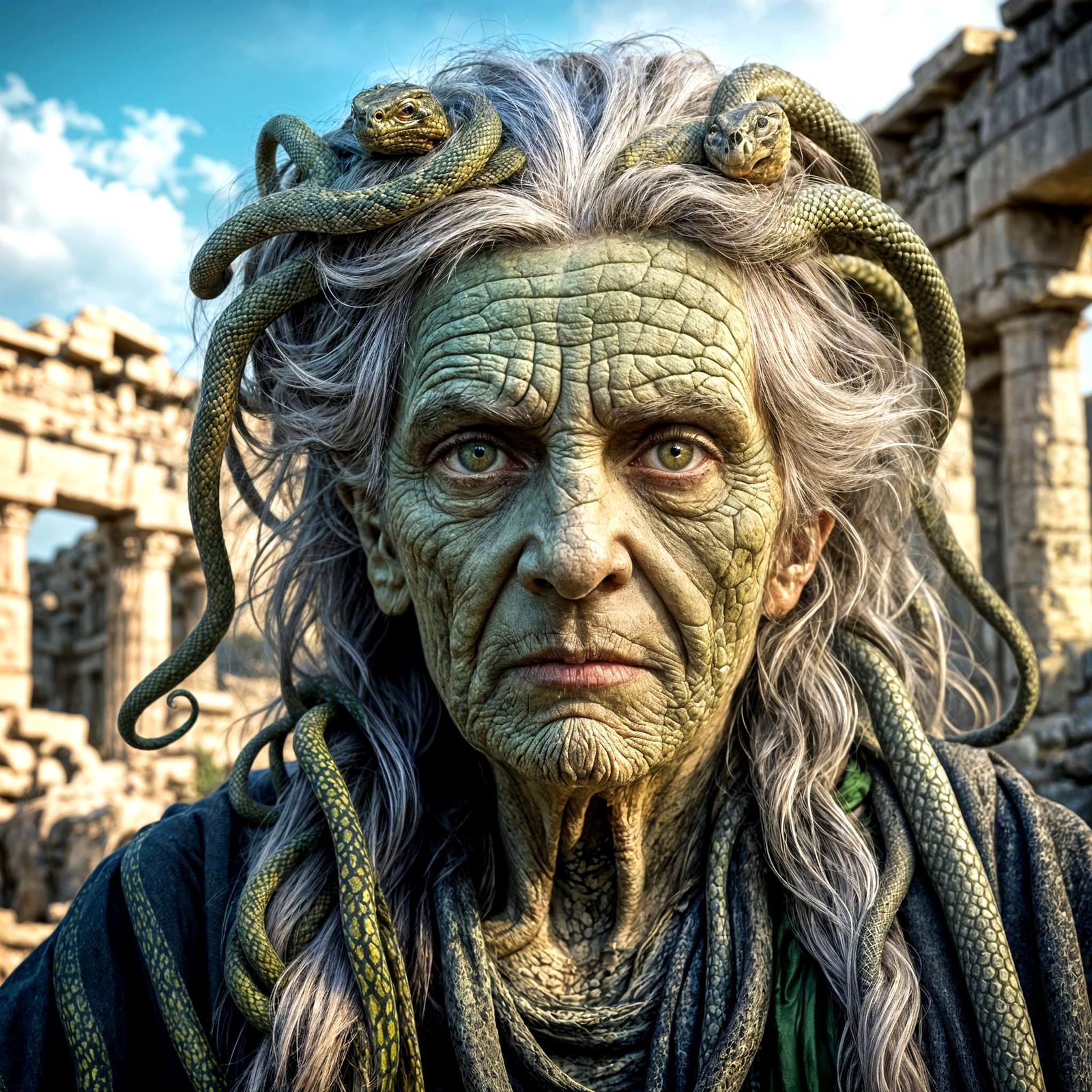 Mysterious Old Hag with Snakes in Her Hair