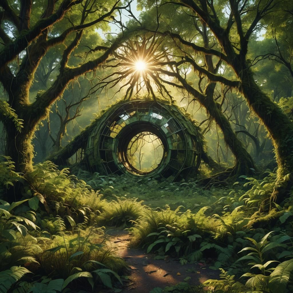 Overgrown Biosphere in Hyperrealistic Style