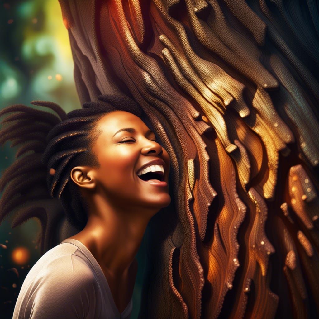 Woman Hugging Tree: Hyperrealistic Splash Art