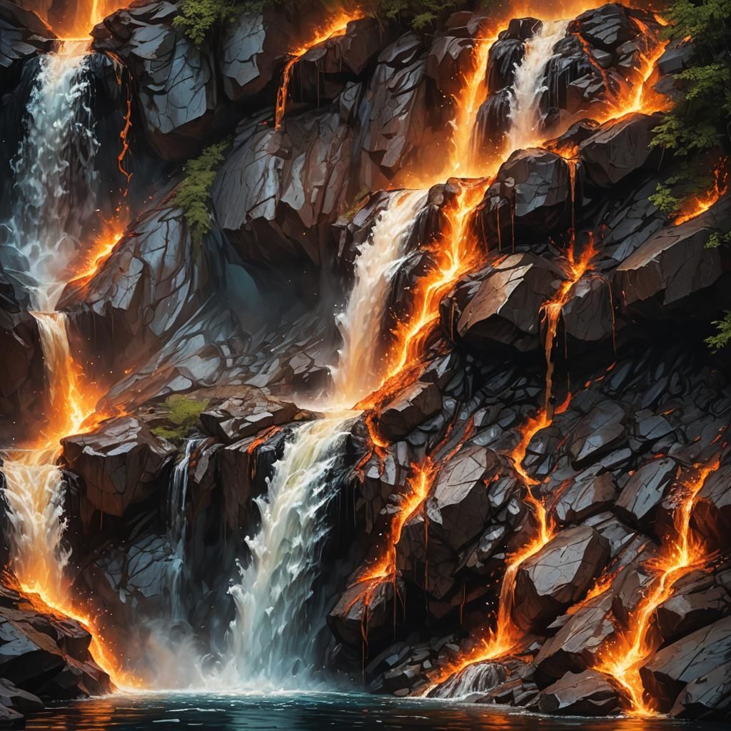 Hyperrealistic Waterfall Made of Fire Concept Art