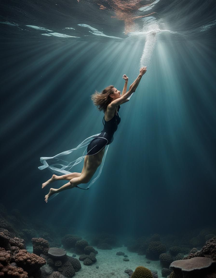 Hyperrealistic Drowning Concept Art with Color Depth