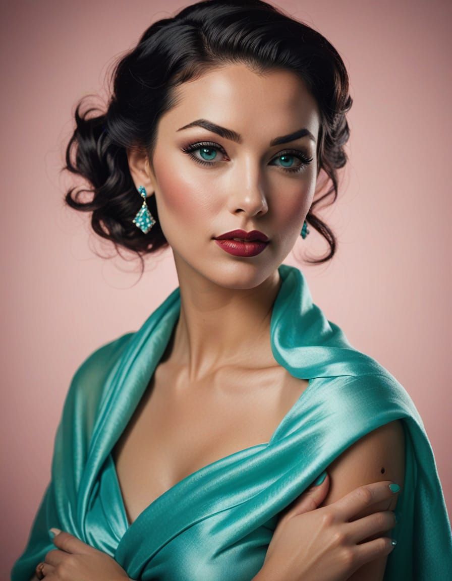 Sultry Pinup Beauty in Elegant Green Shawl