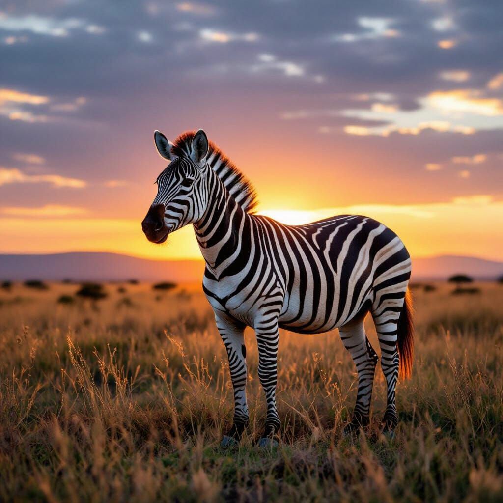 Majestic Zebra on African Savanna at Sunset
