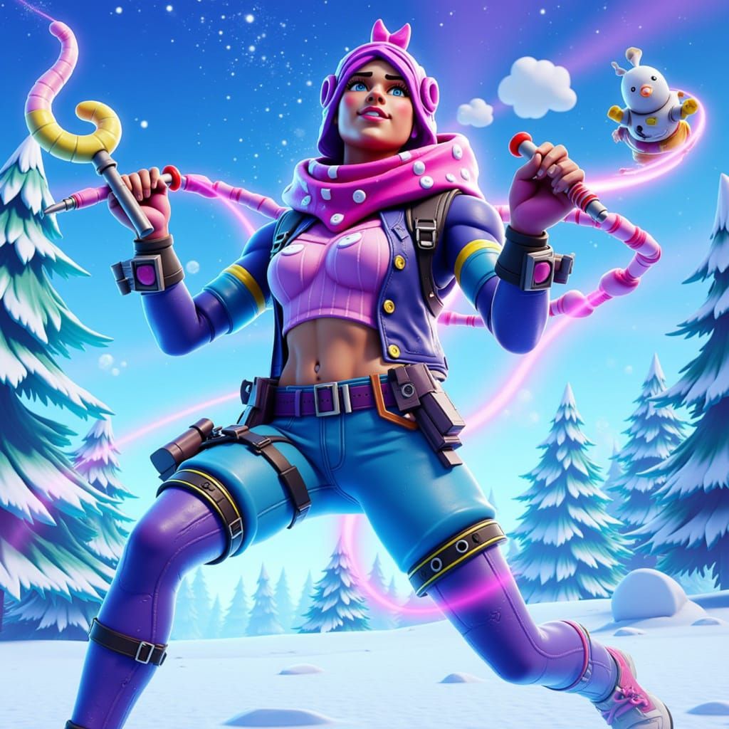 Fortnite Fighter Wields Whimsical Weapons in Winter Wonderla...