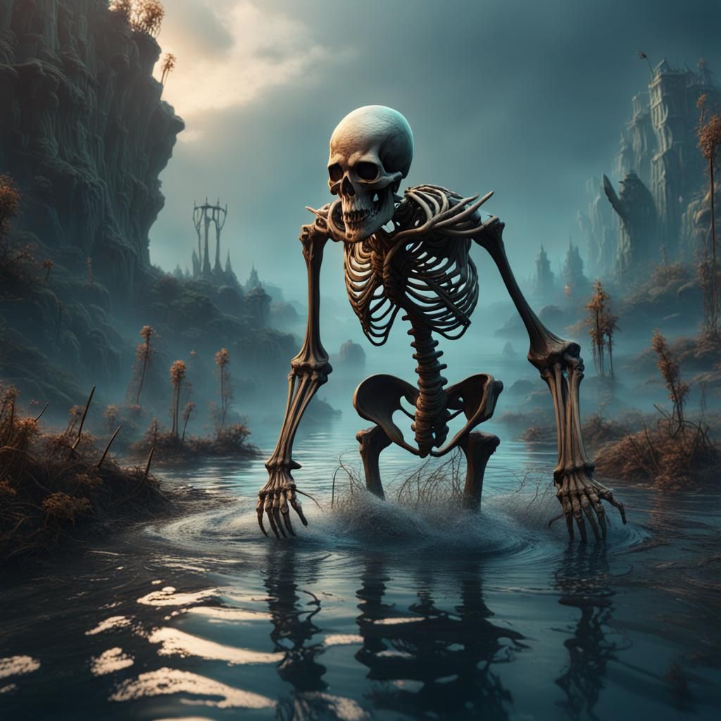 Skeletons Rising from the Water: Detailed Matte Painting