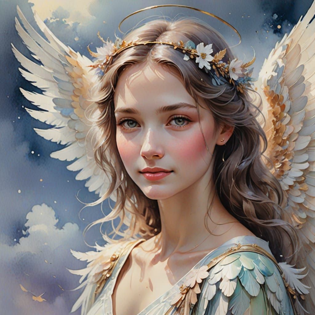 Whimsical Angel in Soft, White Clouds